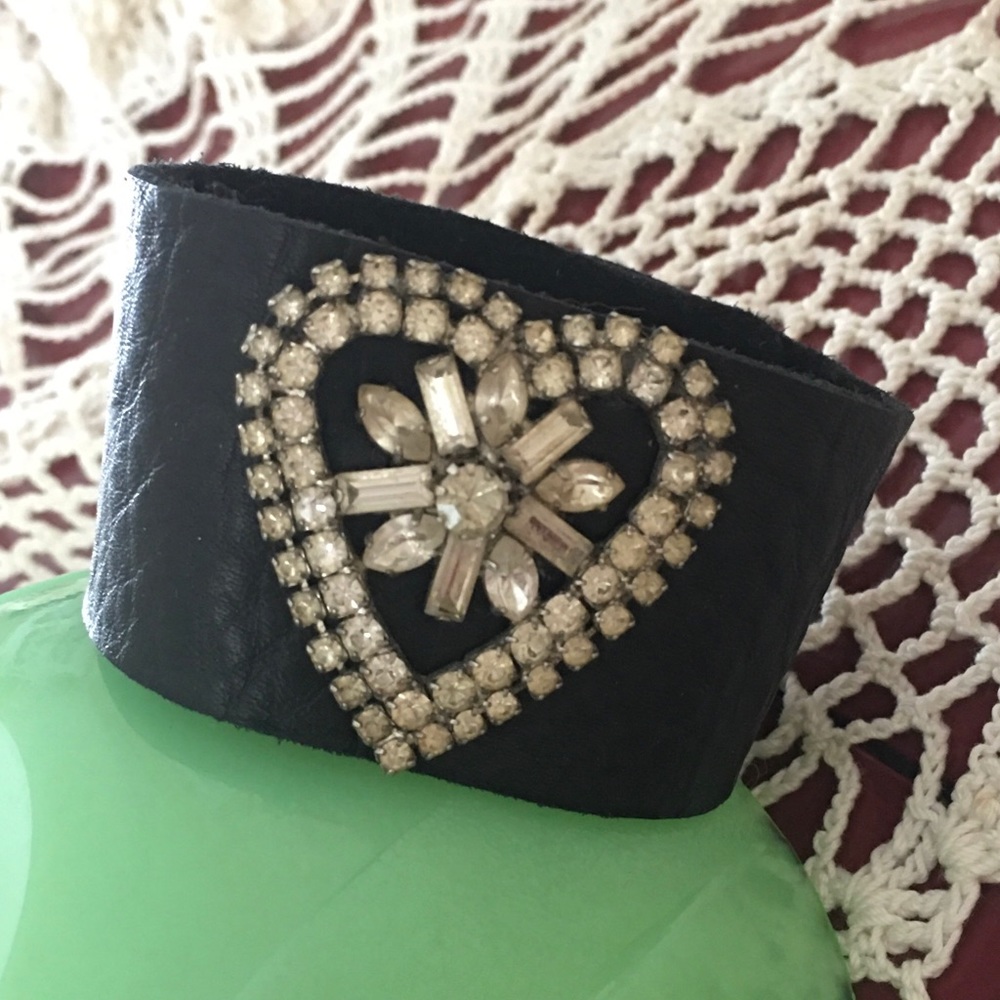 Black leather cuff bracelet